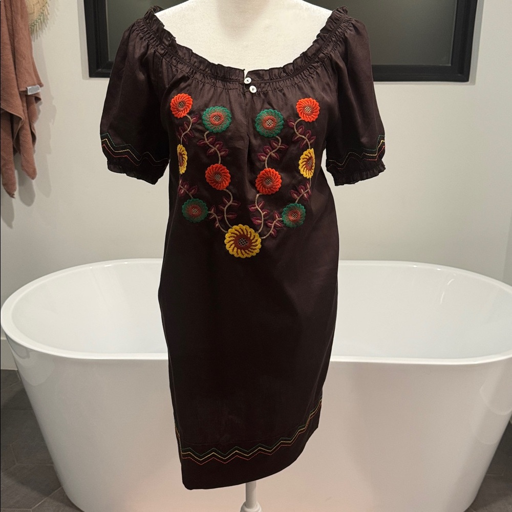 Brown Embroidered Floral dress